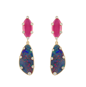 Boulder Opal and Ruby Drop Earrings by Eden Presley