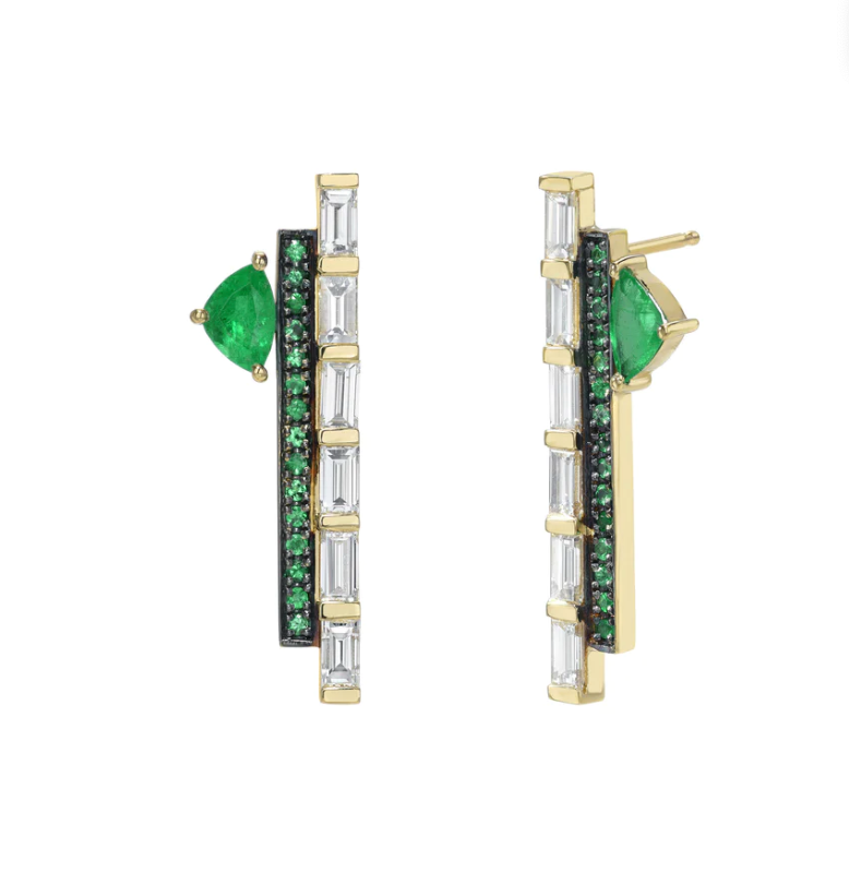 Emerald and Diamond Climber Earrings by Meredith Young