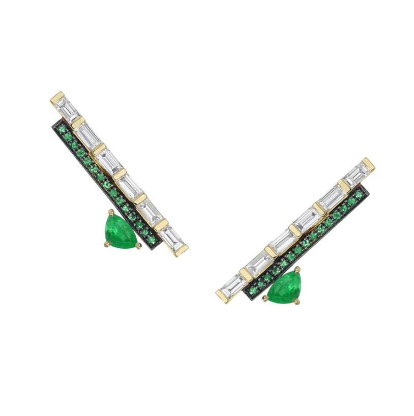 Emerald and Diamond Climber Earrings by Meredith Young