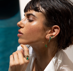 Emerald and Diamond Climber Earrings by Meredith Young
