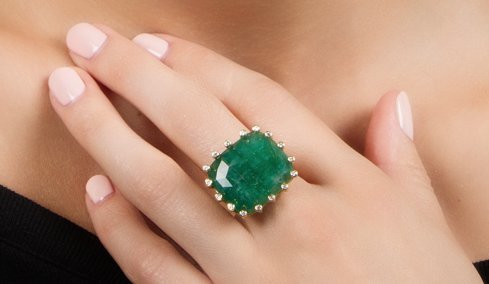 Emerald and Diamond Firecracker Ring by Suzy Landa - Talisman Collection Fine Jewelers