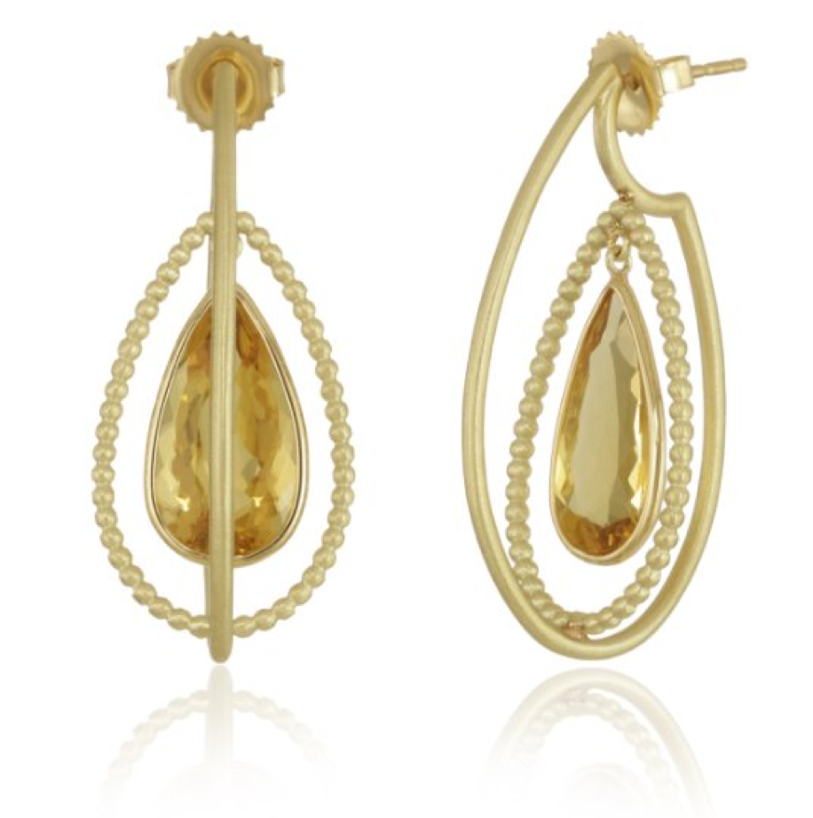 3D Pear Shape Canary Beryl Hoop Earrings by Suzy Landa - Talisman Collection Fine Jewelers