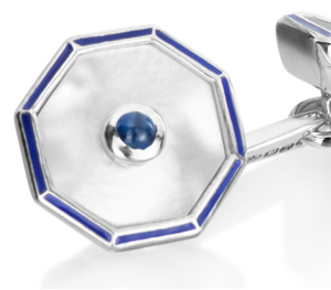 All Business - Blue Enamel and White Mother of Pearl Cufflinks by Deakin & Francis - Talisman Collection Fine Jewelers