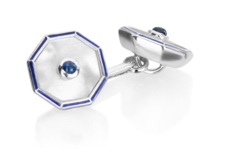 All Business - Blue Enamel and White Mother of Pearl Cufflinks by Deakin & Francis - Talisman Collection Fine Jewelers