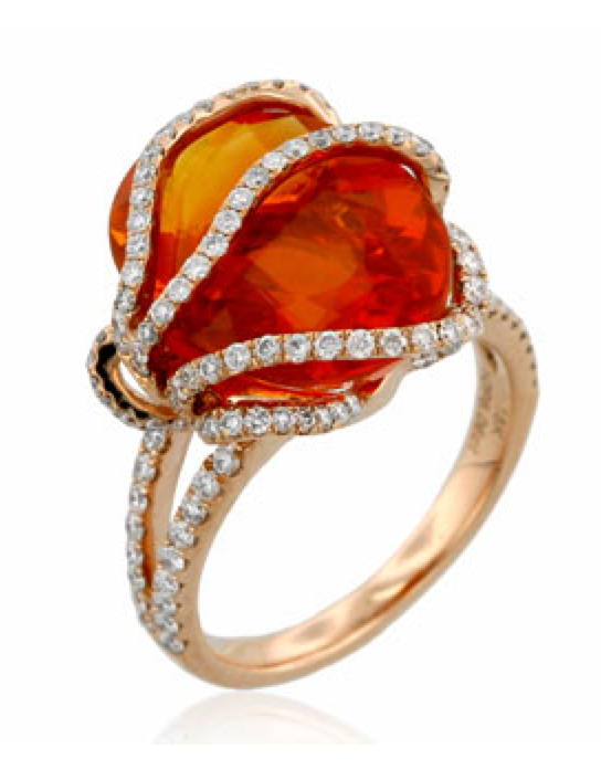 Fire Opal and Diamond Rose Gold Swirl Ring by Yael - Talisman Collection Fine Jewelers