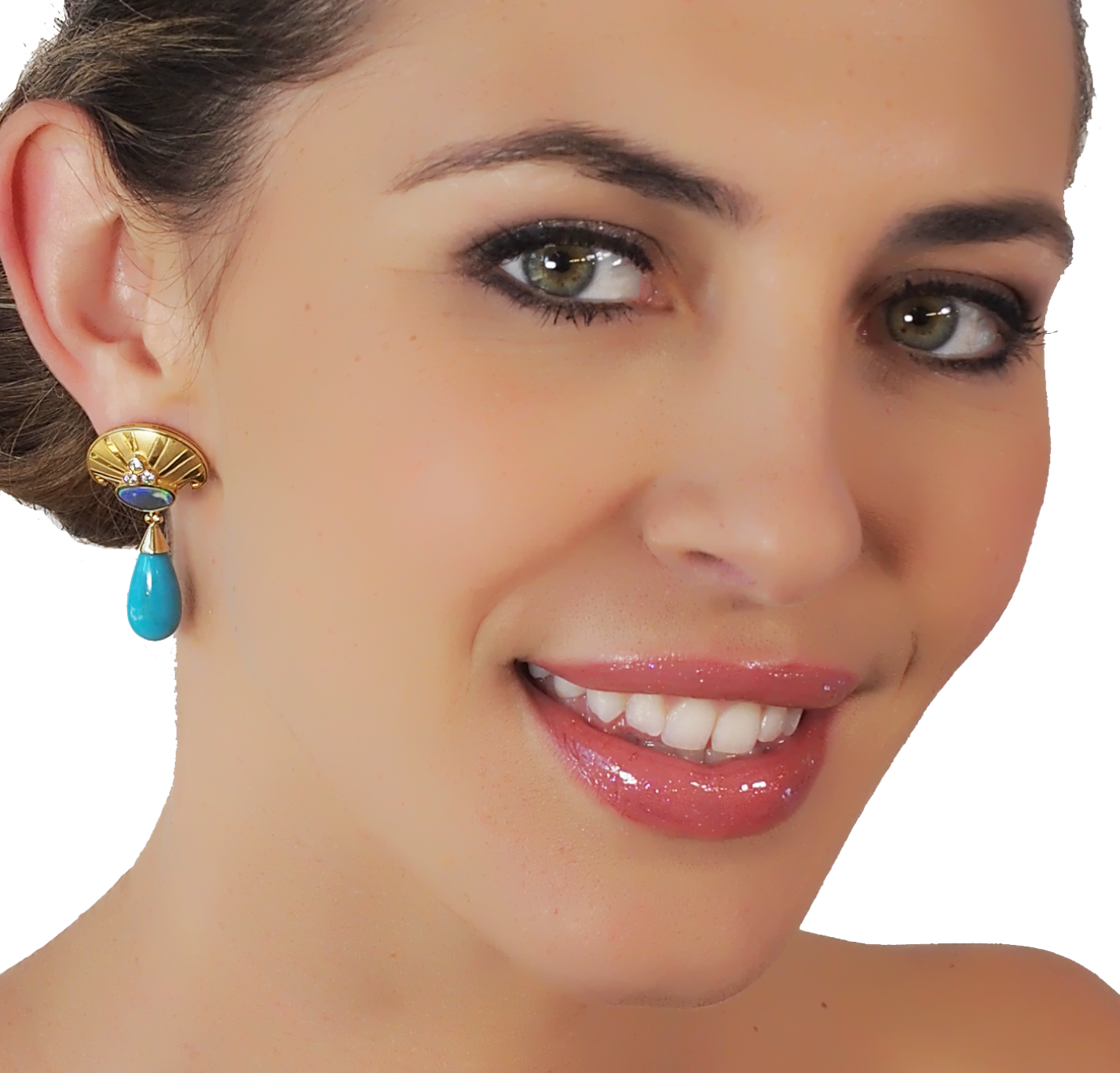 Boulder Opal Earrings with Sleeping Beauty Turquoise Drops by Paula Crevoshay - Talisman Collection Fine Jewelers