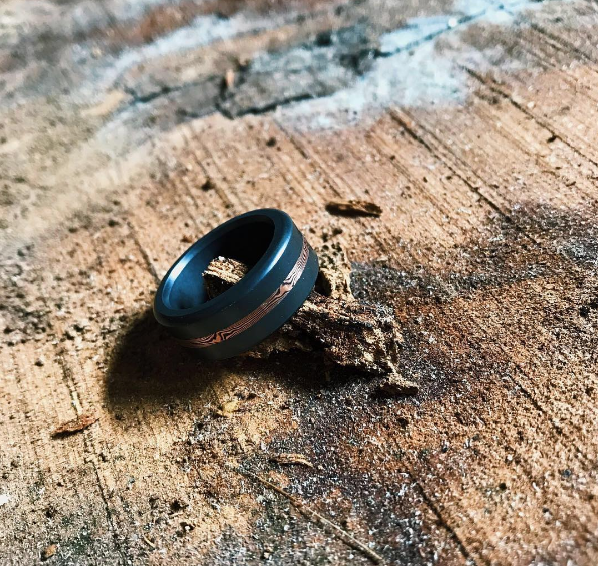 Elysium Black Diamond Band with Rose Gold Mokume Inlay - Talisman Collection Fine Jewelers