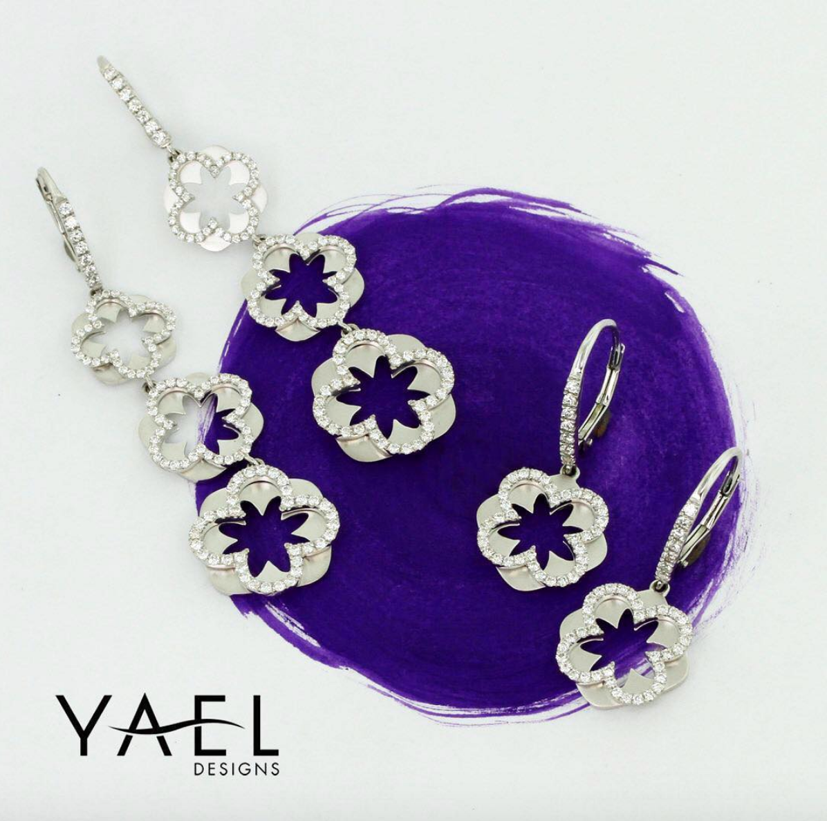 Diamond Flora Drop Earrings by Yael - White Gold - Talisman Collection Fine Jewelers