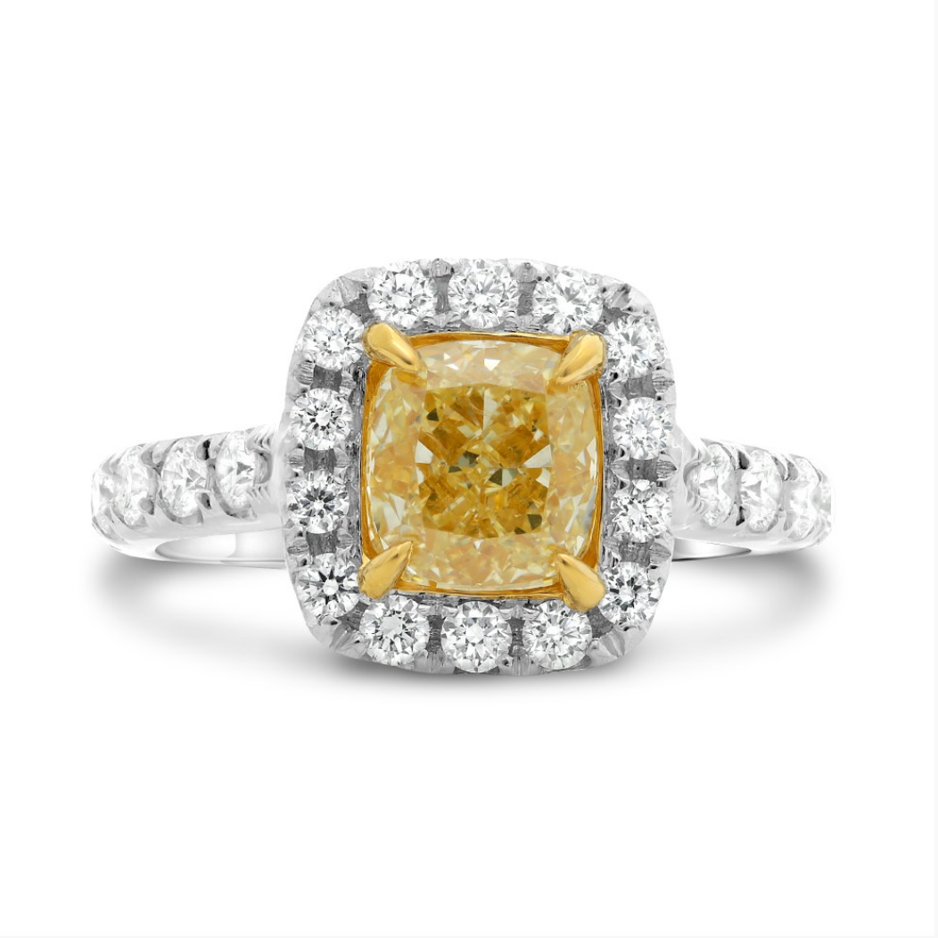 Two-Tone Cushion Cut Yellow Diamond Ring - Talisman Collection Fine Jewelers