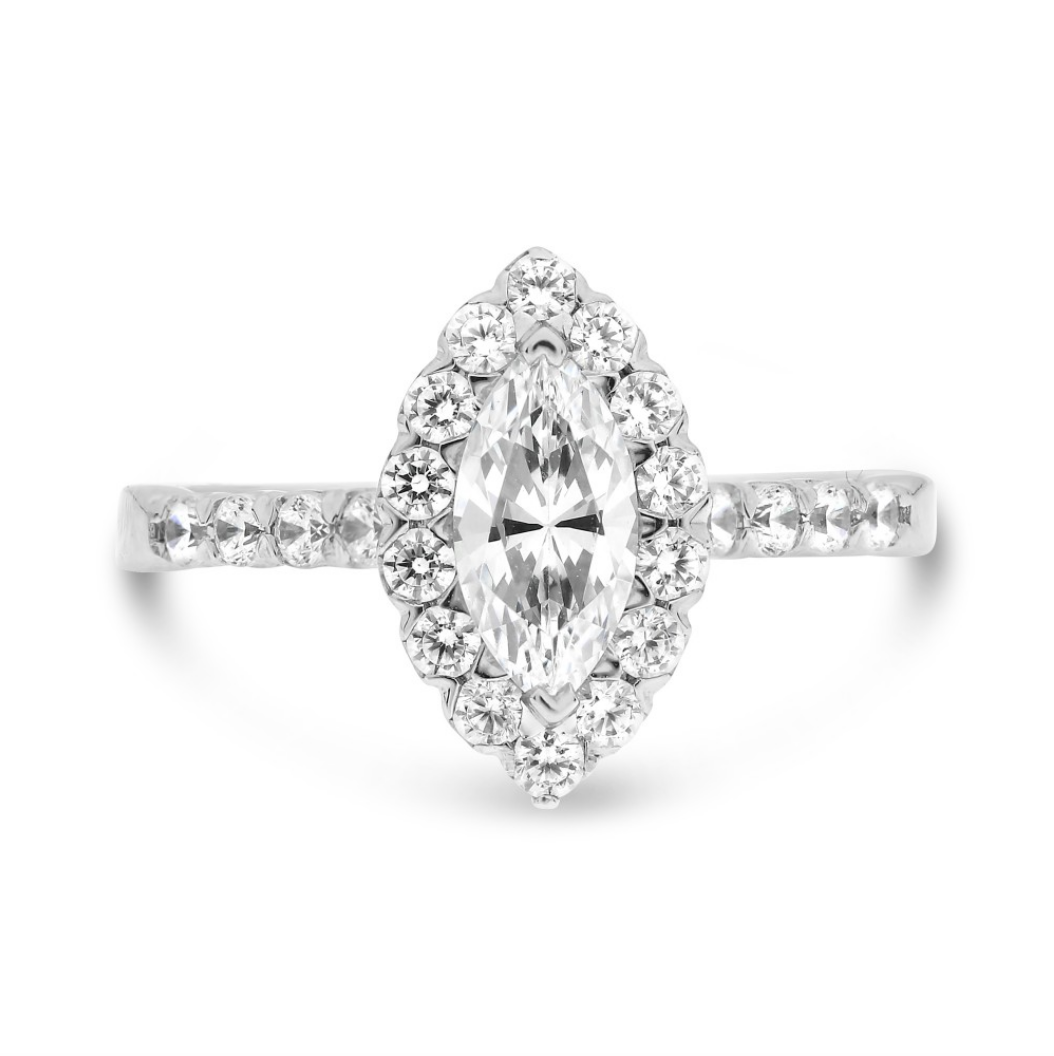 Marquise Diamond Halo Ring in White, Yellow or Rose Gold - Talisman Collection Fine Jewelers