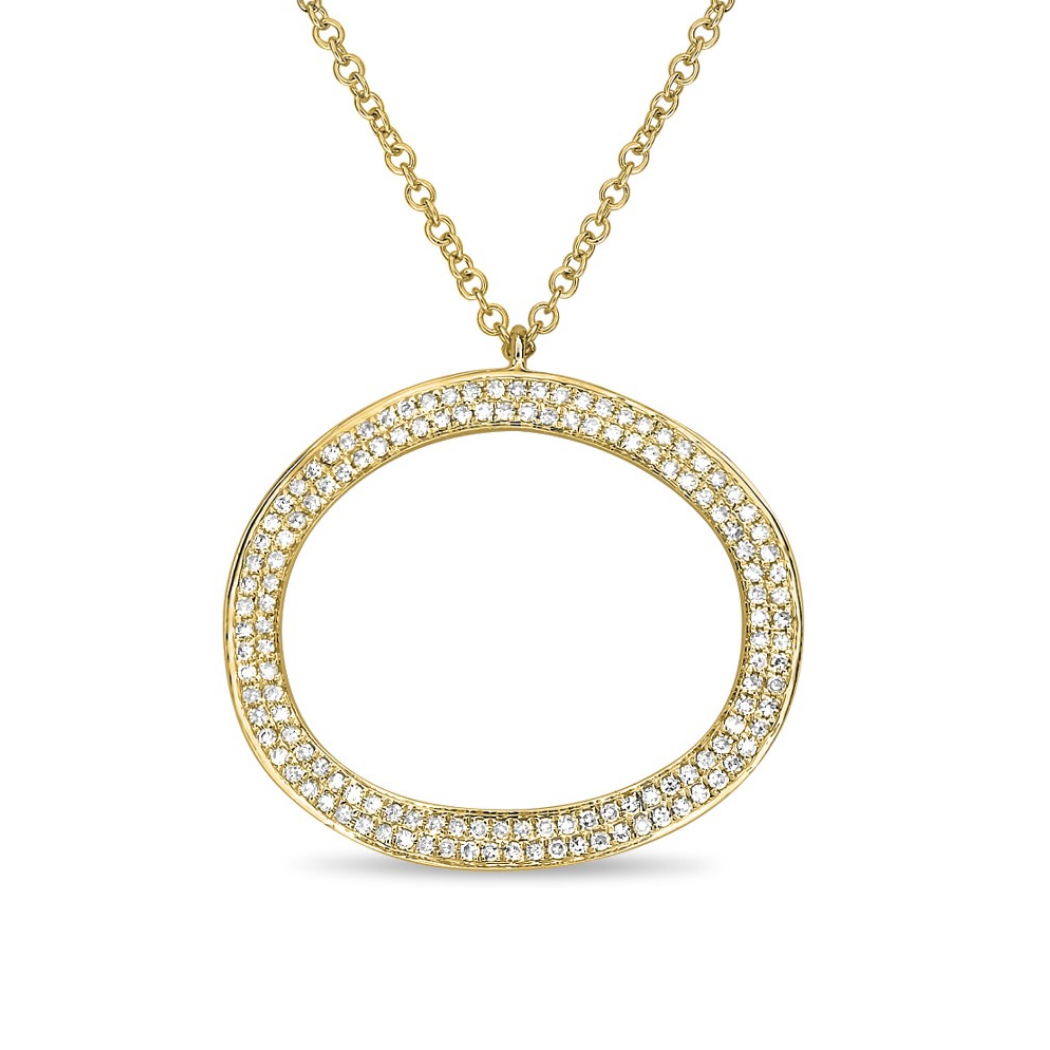 Diamond Pave Oval Necklace in White, Yellow or Rose Gold