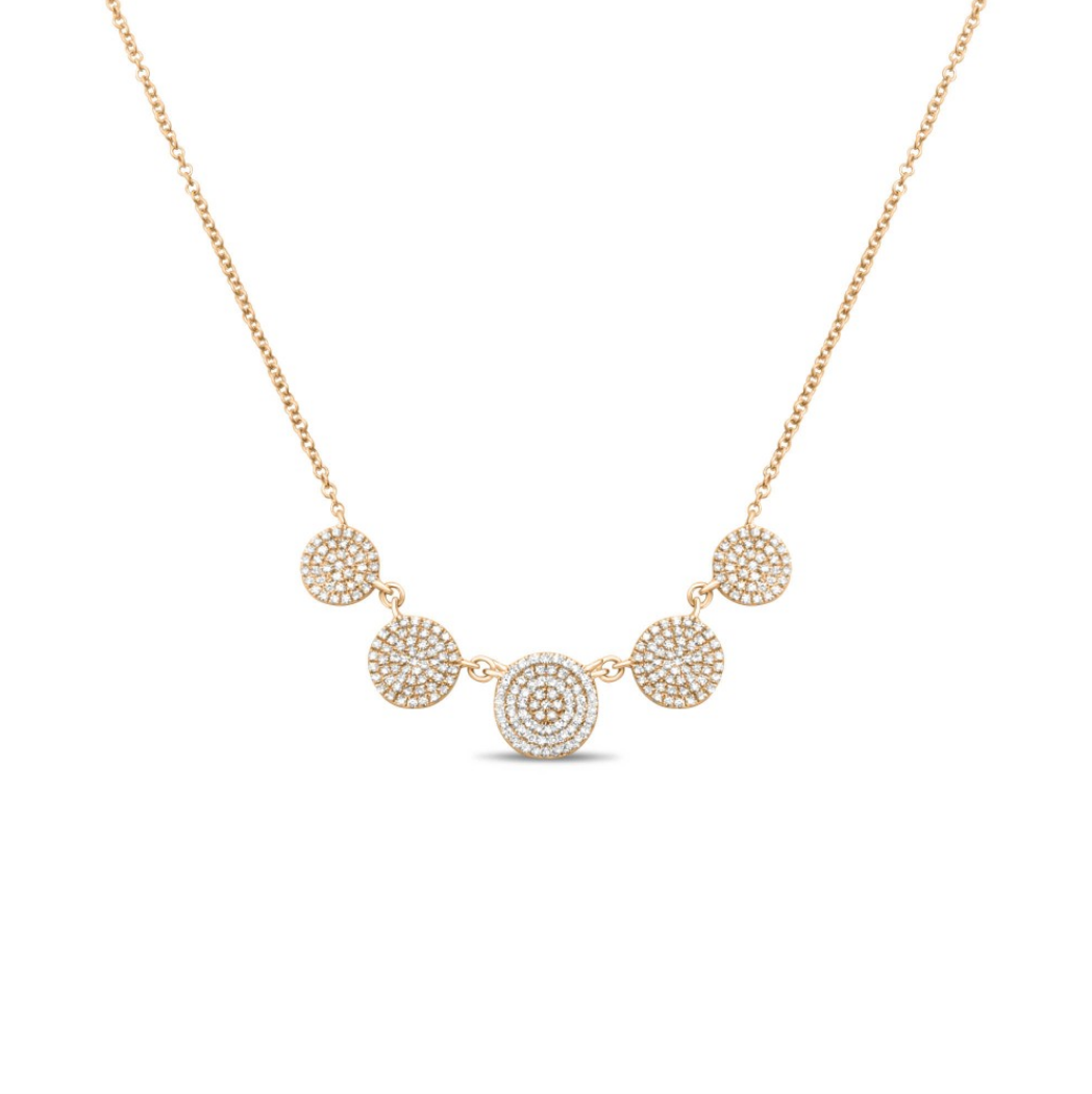 Diamond Five Circle Pave Necklace in White, Yellow or Rose Gold - Talisman Collection Fine Jewelers