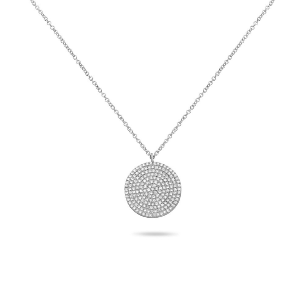Diamond Pave Disc Necklace in White, Yellow or Rose Gold - Talisman Collection Fine Jewelers