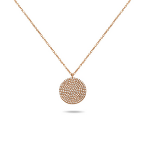 Diamond Pave Disc Necklace in White, Yellow or Rose Gold - Talisman Collection Fine Jewelers