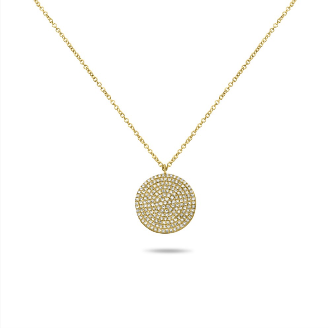 Diamond Pave Disc Necklace in White, Yellow or Rose Gold - Talisman Collection Fine Jewelers