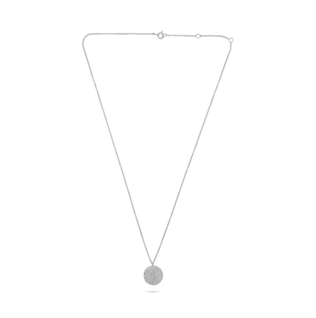 Diamond Pave Disc Necklace in White, Yellow or Rose Gold - Talisman Collection Fine Jewelers