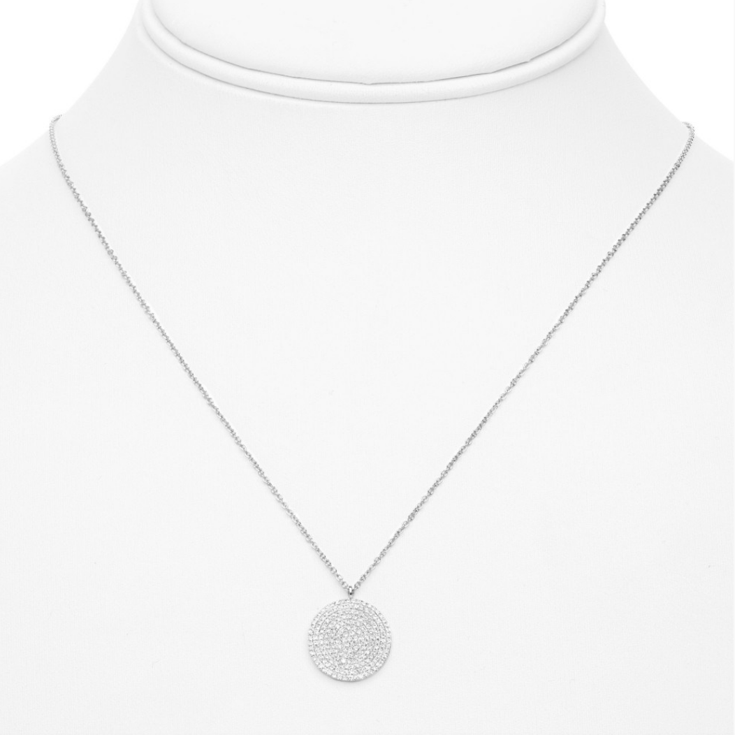 Diamond Pave Disc Necklace in White, Yellow or Rose Gold - Talisman Collection Fine Jewelers