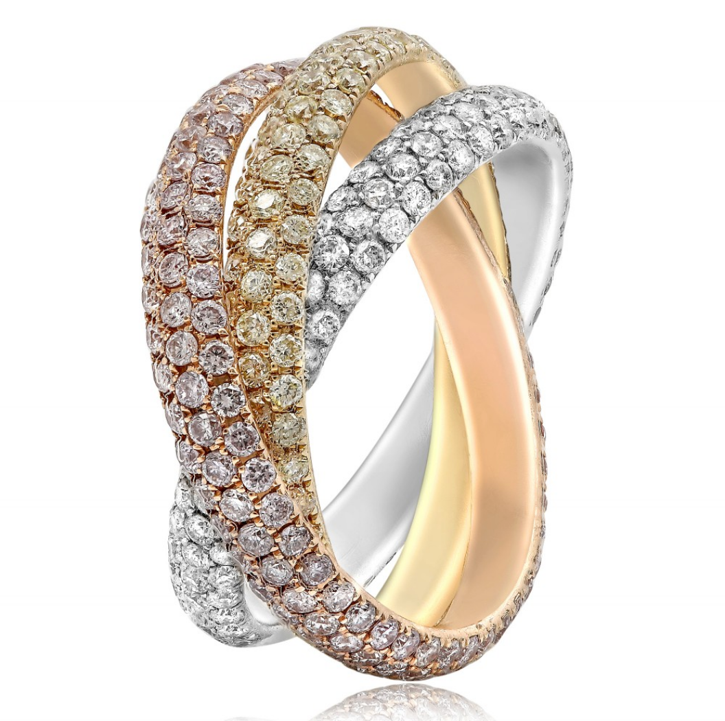 Tri-Color Diamond Interlocking Roll Ring - Talisman Collection Fine Jewelers
