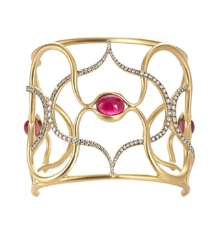 Diamond and Rubellite Cuff Bracelet by Anahita - Talisman Collection Fine Jewelers