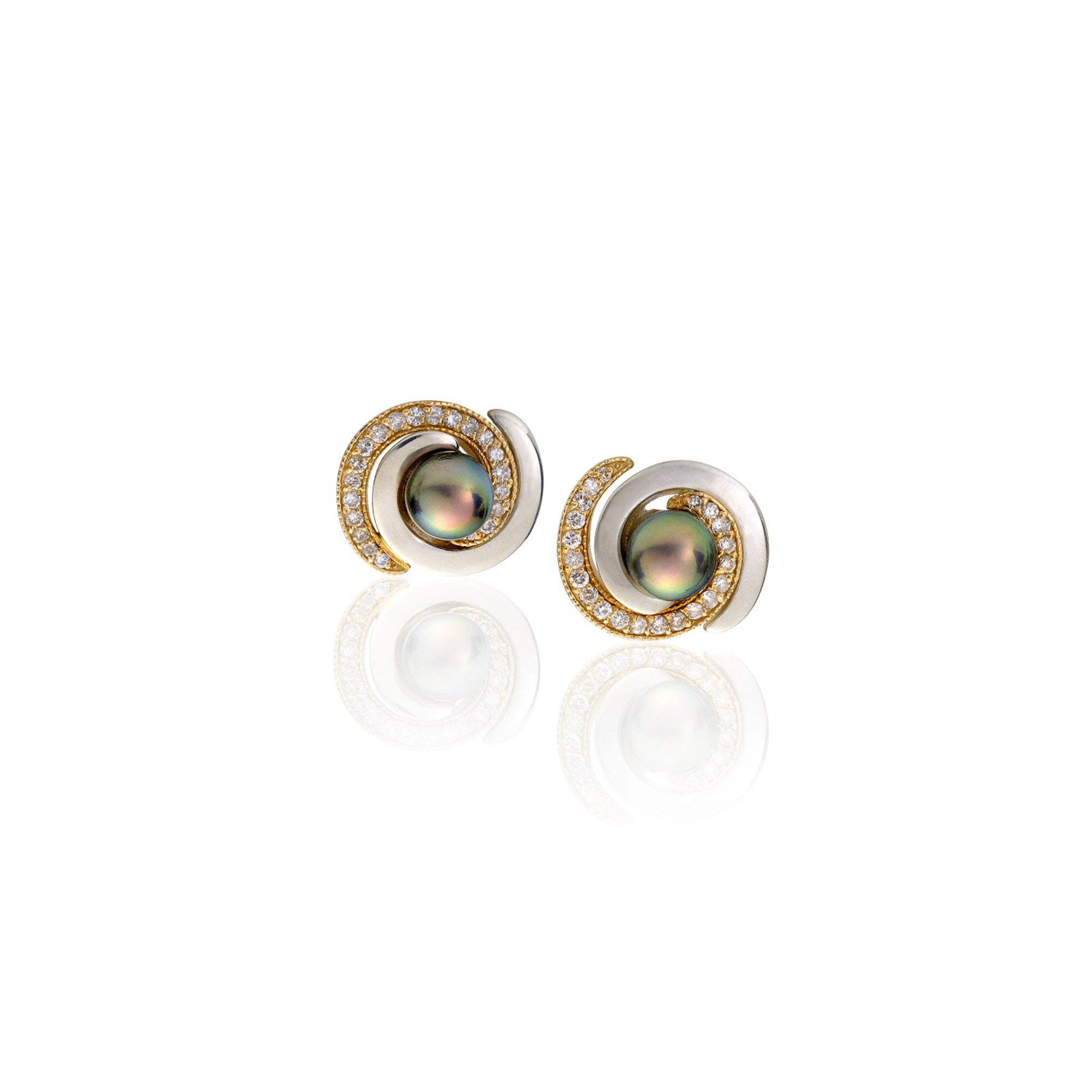 Two-Tone Double Spiral Akoya Pearl Stud Earrings by Martha Seely - Talisman Collection Fine Jewelers
