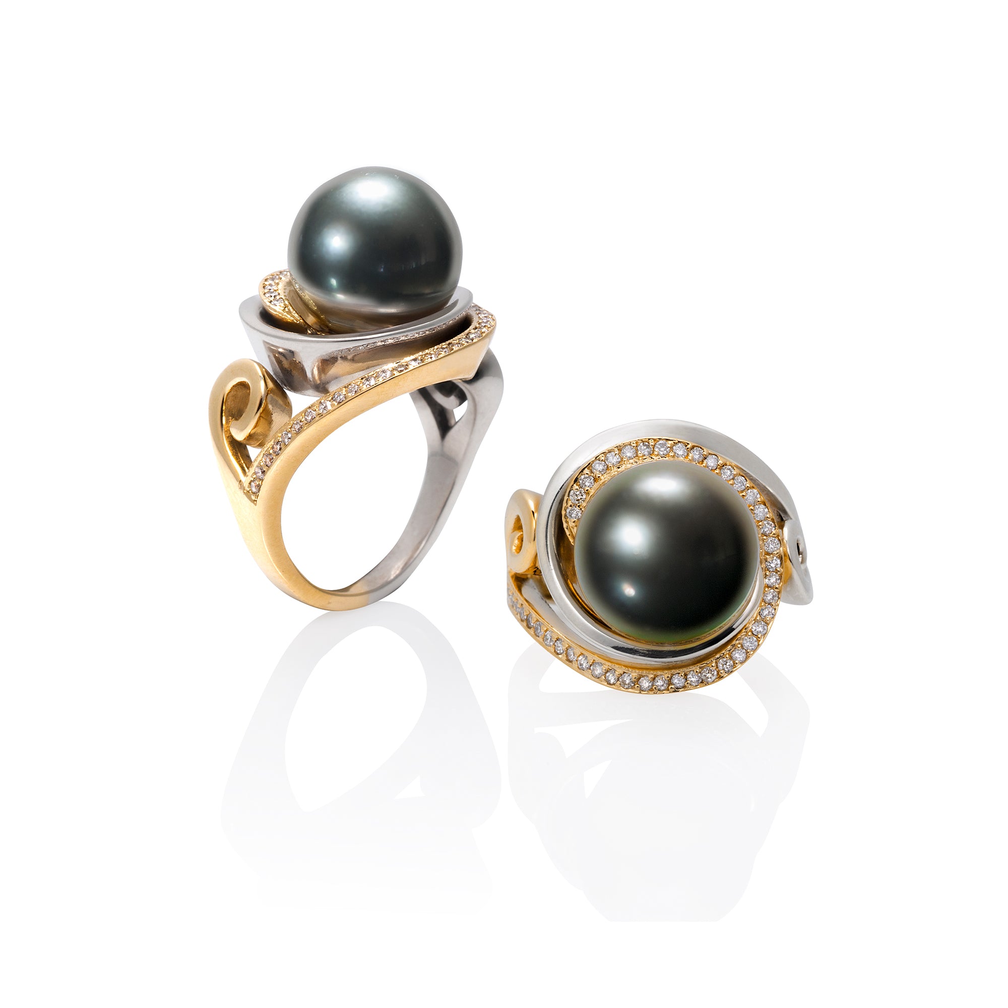 Two-Tone Pearl and Diamond Ring by Martha Seely - Talisman Collection Fine Jewelers