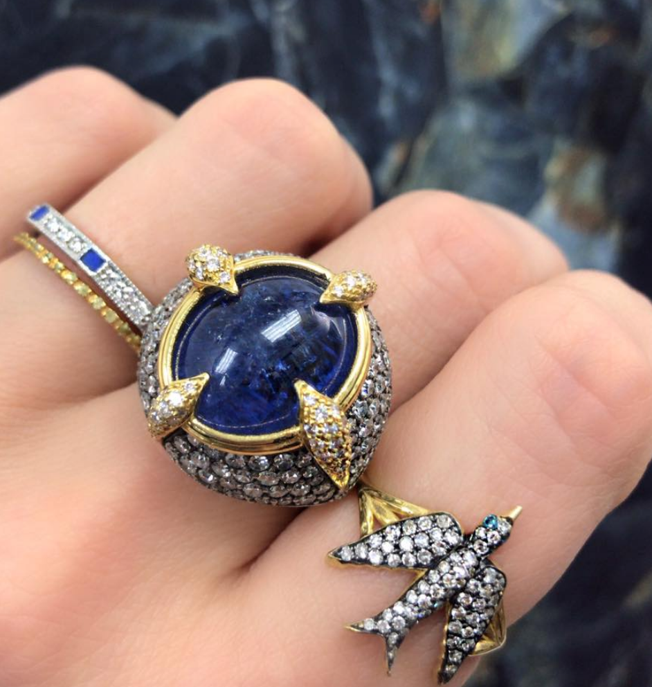 18k Yellow Gold, Diamond and Tanzanite Ring by Lord Jewelry - Talisman Collection Fine Jewelers