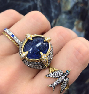 18k Yellow Gold, Diamond and Tanzanite Ring by Lord Jewelry - Talisman Collection Fine Jewelers