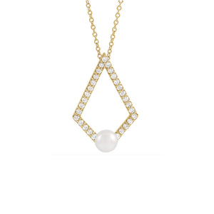 Pearl and Diamond Geometric Necklace in White, Yellow or Rose Gold - Talisman Collection Fine Jewelers