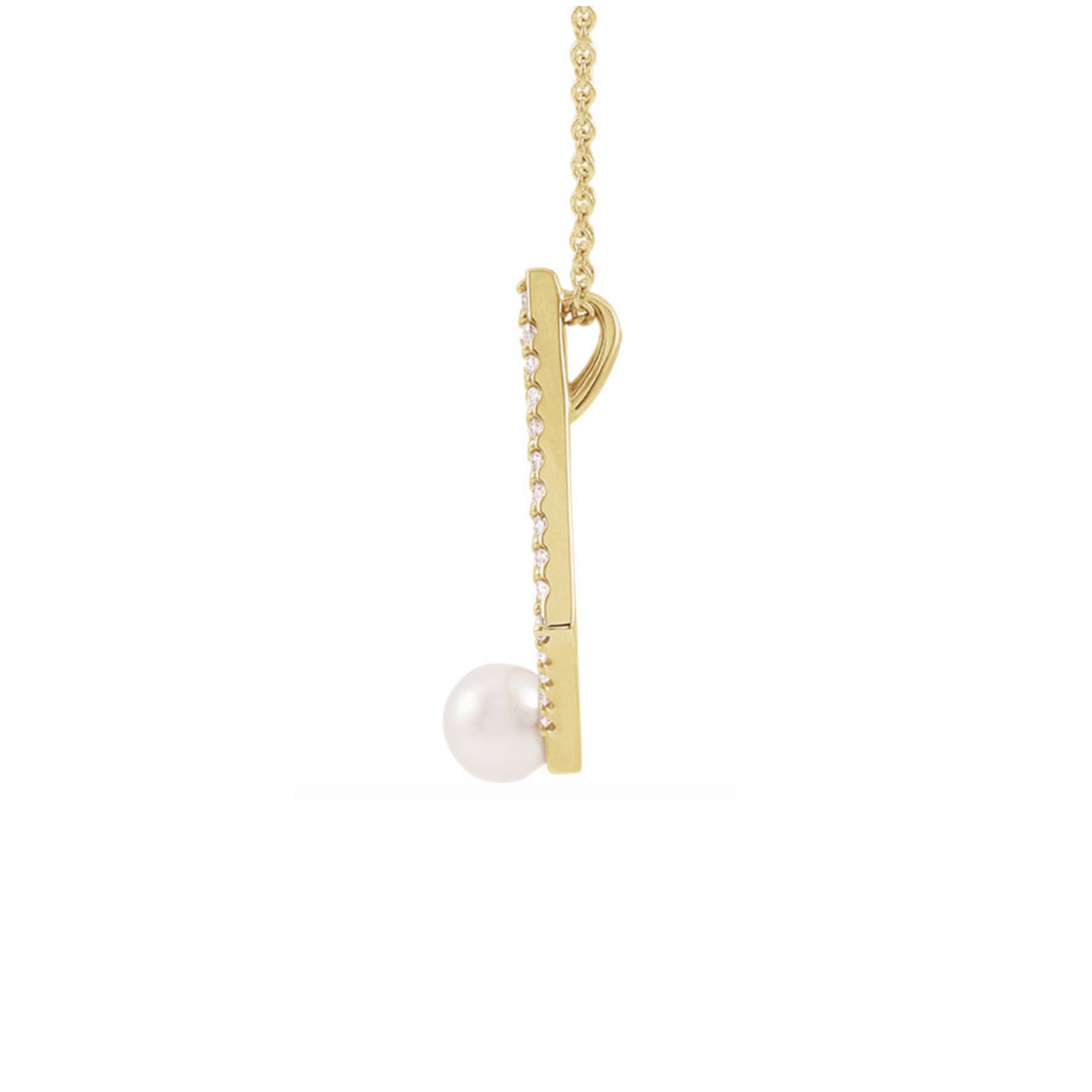 Pearl and Diamond Geometric Necklace in White, Yellow or Rose Gold - Talisman Collection Fine Jewelers