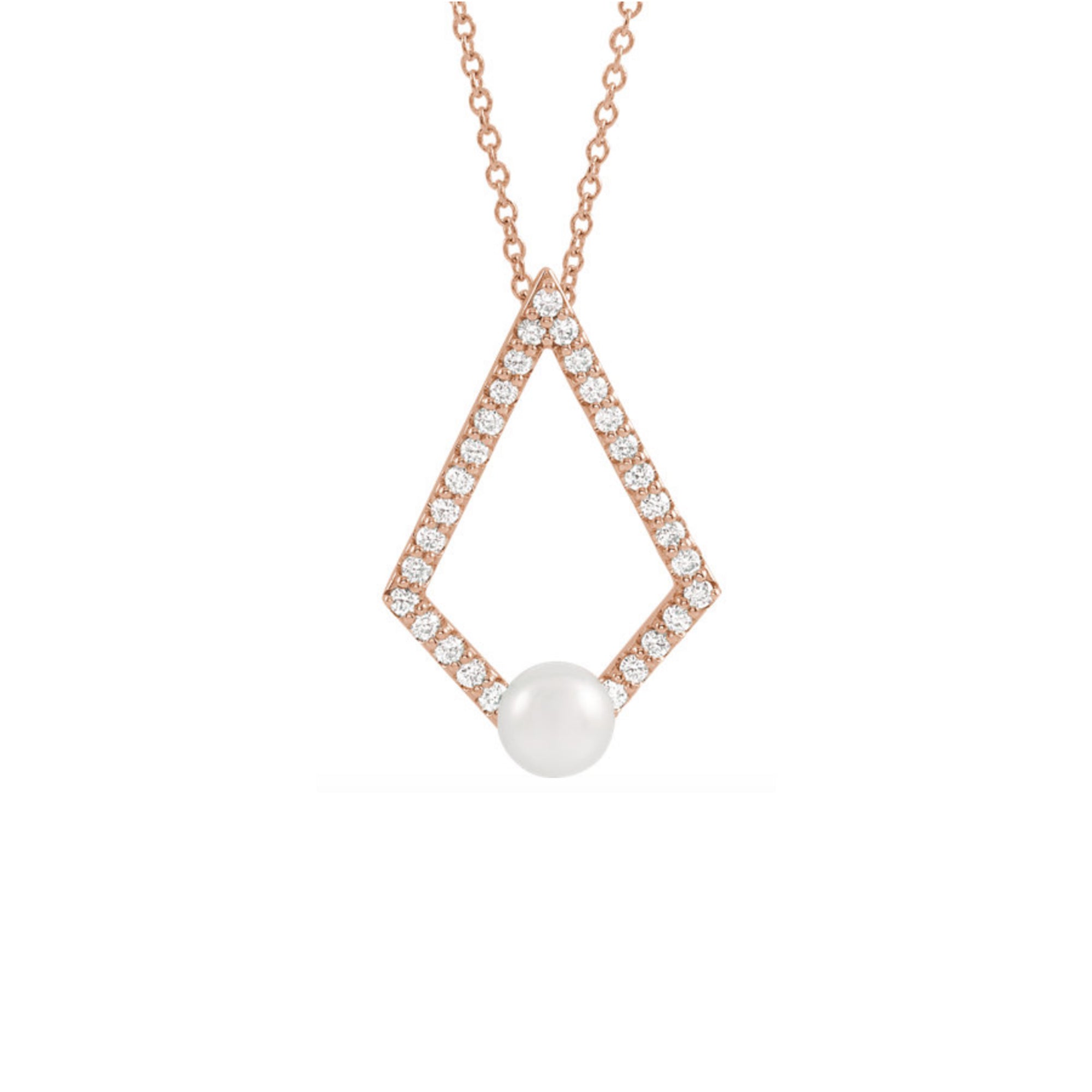 Pearl and Diamond Geometric Necklace in White, Yellow or Rose Gold - Talisman Collection Fine Jewelers