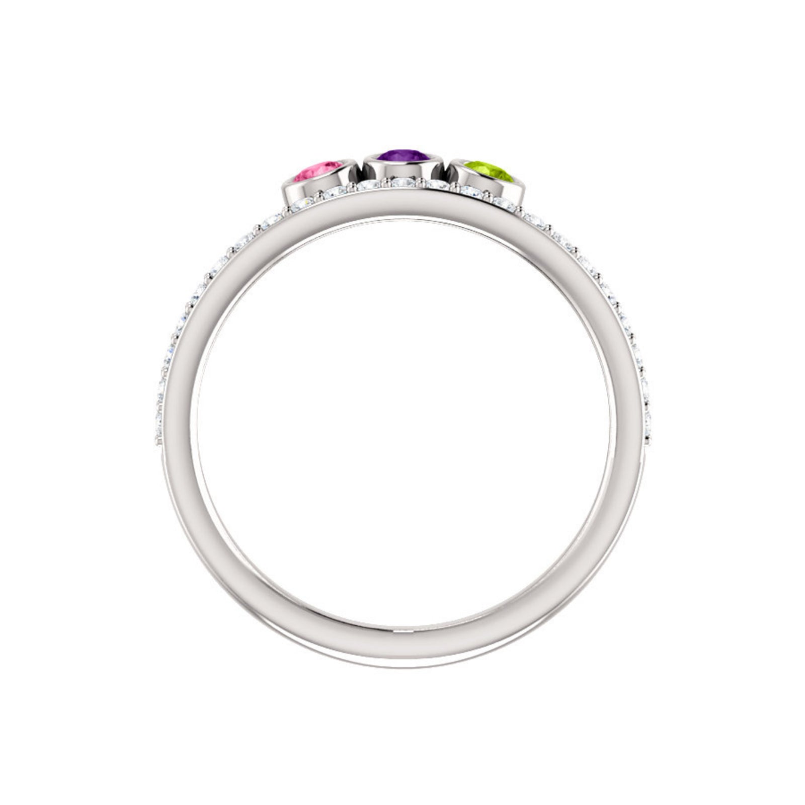 Custom 14k Gold 3-Stone and Diamond Family Ring - Talisman Collection Fine Jewelers