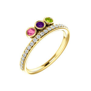 Custom 14k Gold 3-Stone and Diamond Family Ring - Talisman Collection Fine Jewelers