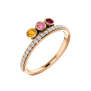 Custom 14k Gold 3-Stone and Diamond Family Ring - Talisman Collection Fine Jewelers