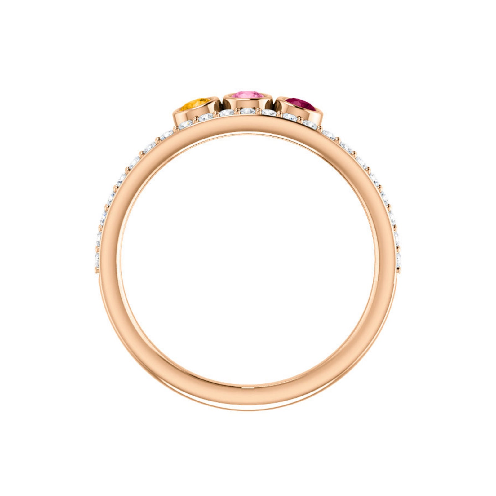 Custom 14k Gold 3-Stone and Diamond Family Ring - Talisman Collection Fine Jewelers