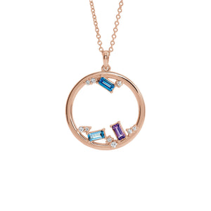 Custom 14k Gold 3-Stone and Diamond Open Circle Family Necklace - Talisman Collection Fine Jewelers