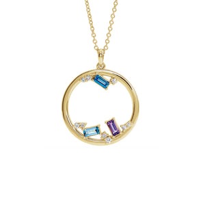 Custom 14k Gold 3-Stone and Diamond Open Circle Family Necklace - Talisman Collection Fine Jewelers