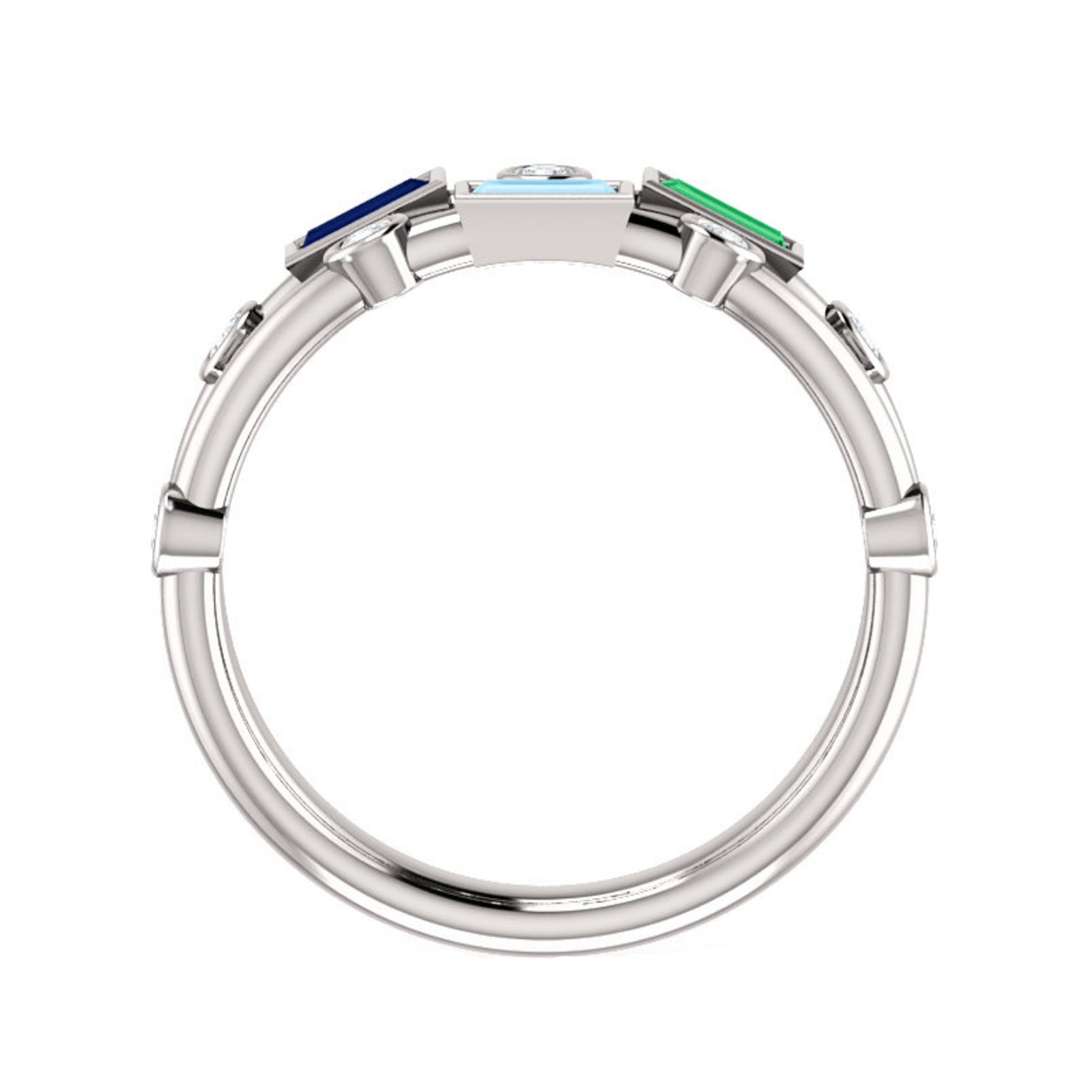 Custom 14k Gold Baguette 3-Stone and Diamond Family Ring - Talisman Collection Fine Jewelers