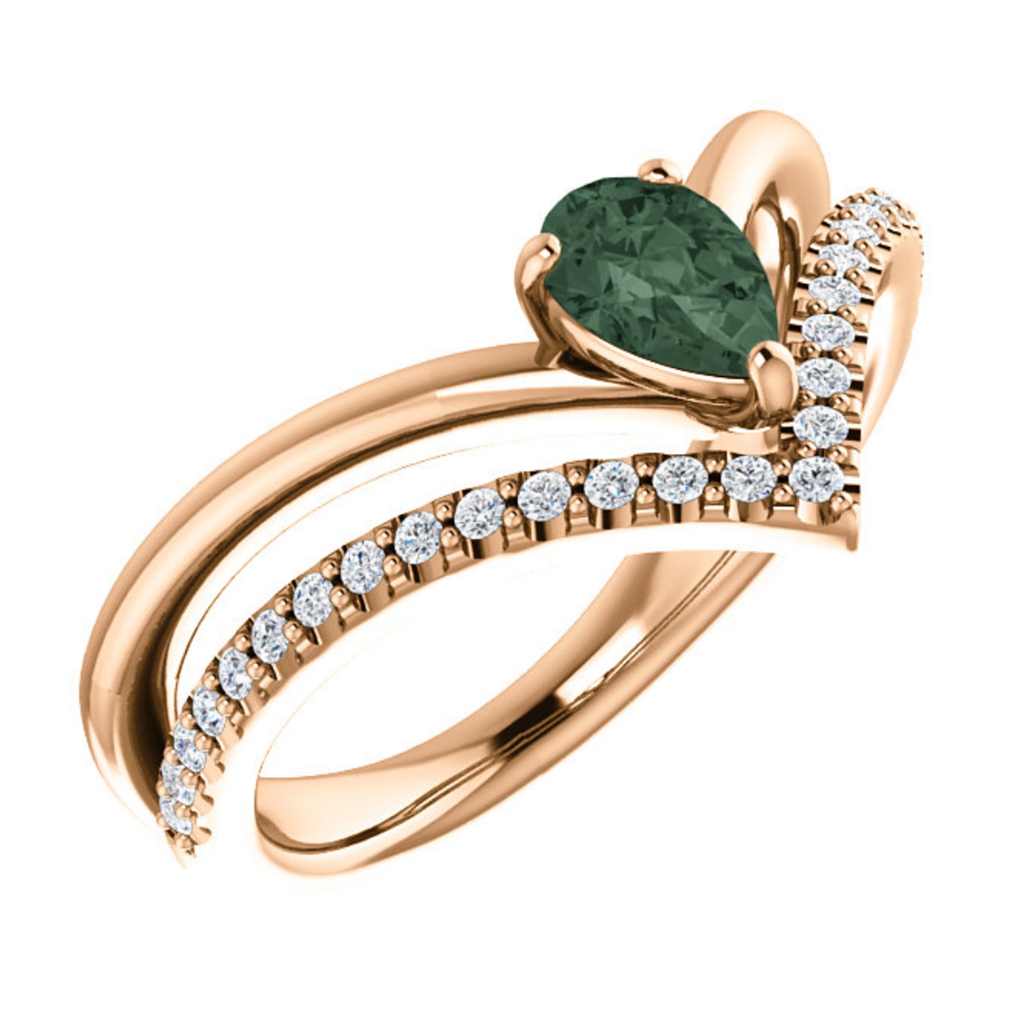 Alexandrite and Diamond Double "V" Ring in White, Yellow or Rose Gold - Talisman Collection Fine Jewelers