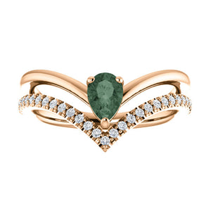 Alexandrite and Diamond Double "V" Ring in White, Yellow or Rose Gold - Talisman Collection Fine Jewelers