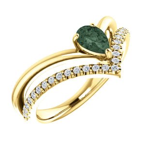 Alexandrite and Diamond Double "V" Ring in White, Yellow or Rose Gold - Talisman Collection Fine Jewelers