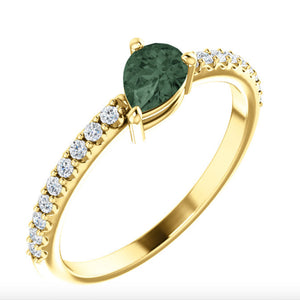 Pear-Shaped Alexandrite and Diamond Ring in White, Yellow or Rose Gold - Talisman Collection Fine Jewelers