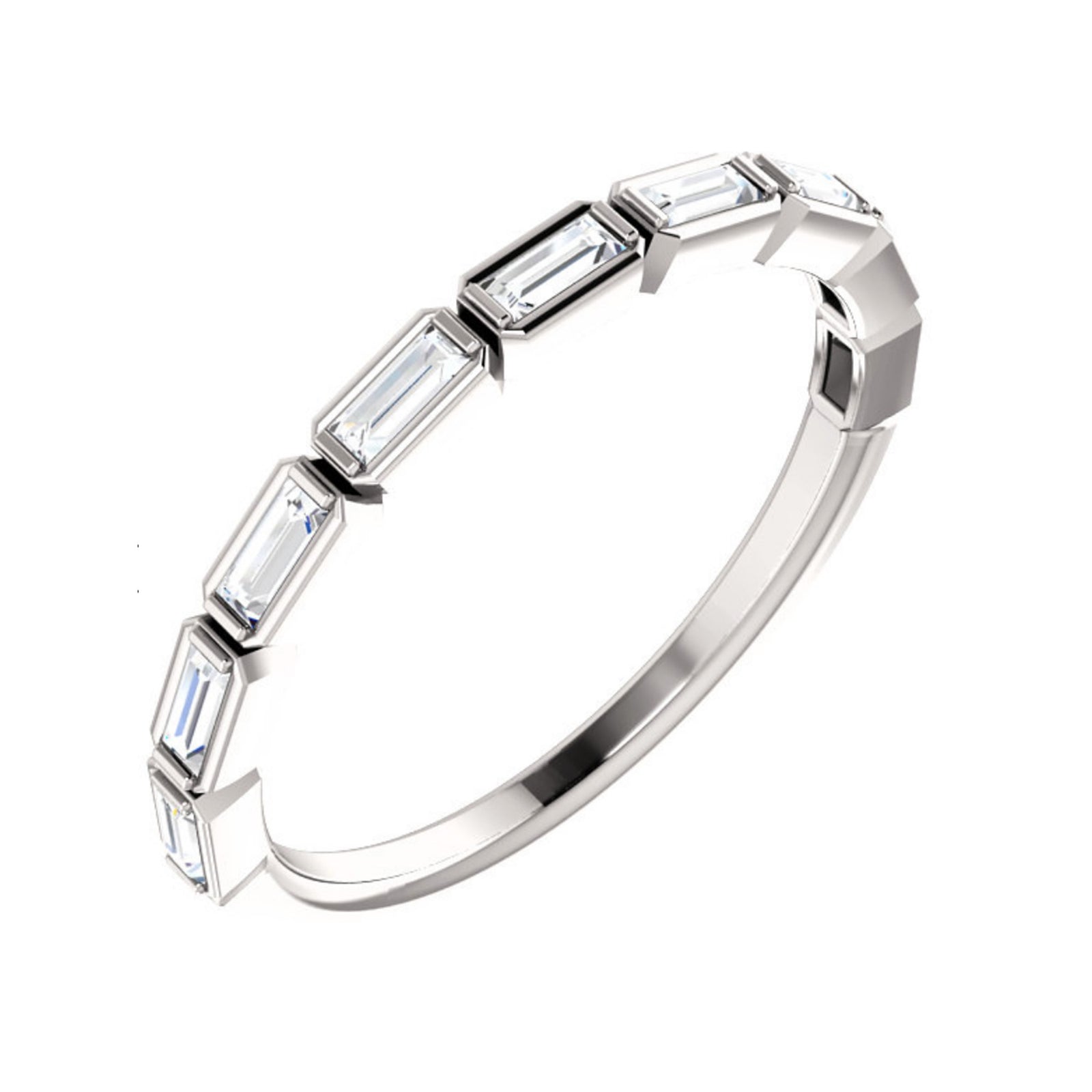 Bezel-Set Baguette Diamond Stack Band in White, Yellow or Rose Gold - Talisman Collection Fine Jewelers