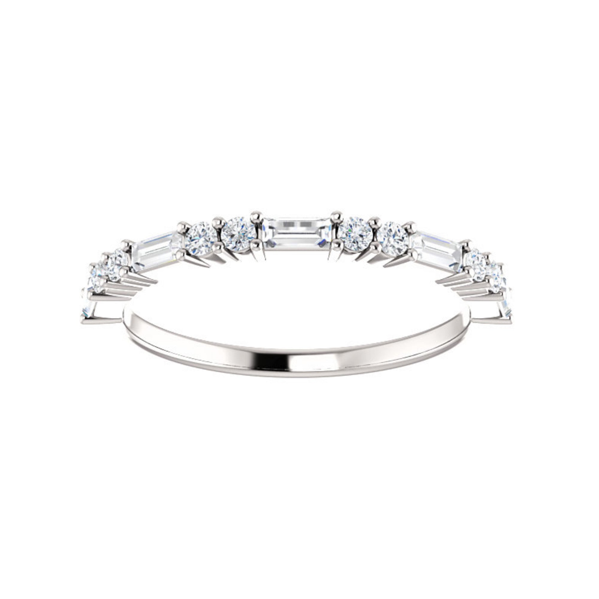 Baguette and Round Diamond Stack Band in White, Yellow or Rose Gold - Talisman Collection Fine Jewelers