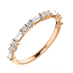 Baguette and Round Diamond Stack Band in White, Yellow or Rose Gold - Talisman Collection Fine Jewelers