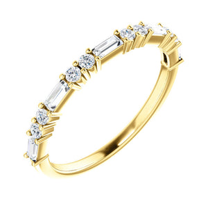 Baguette and Round Diamond Stack Band in White, Yellow or Rose Gold - Talisman Collection Fine Jewelers