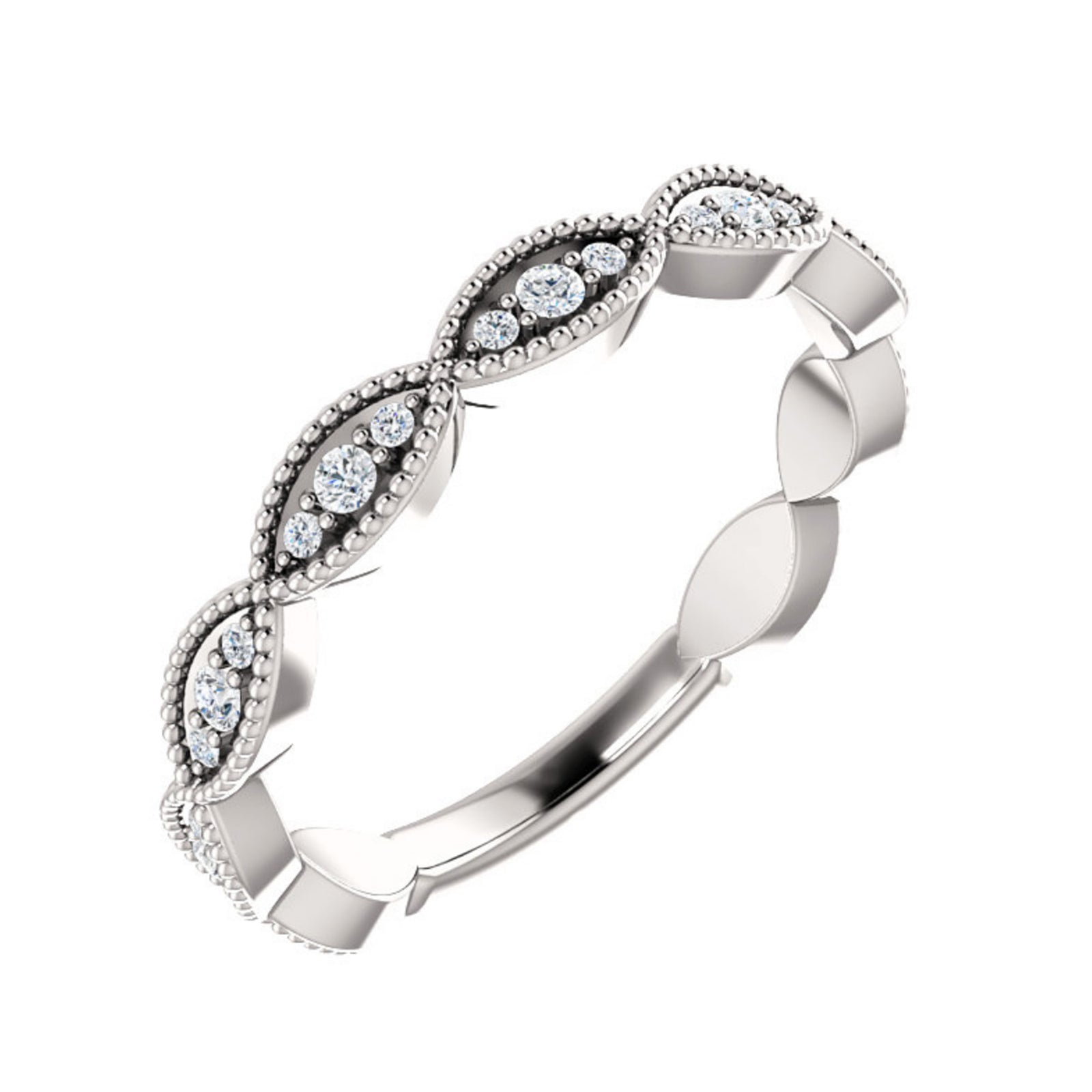 Milgrain Detail, Marquise Shaped Diamond Stack Band in White, Yellow or Rose Gold - Talisman Collection Fine Jewelers