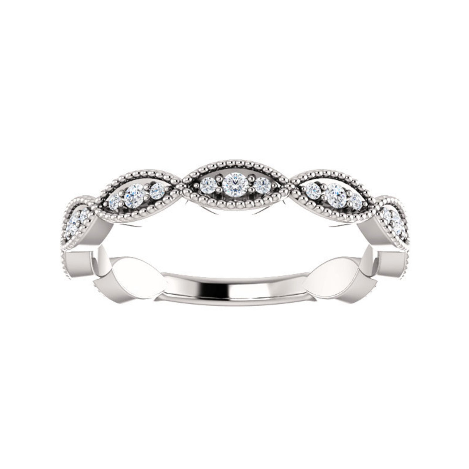 Milgrain Detail, Marquise Shaped Diamond Stack Band in White, Yellow or Rose Gold - Talisman Collection Fine Jewelers