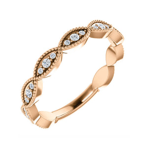 Milgrain Detail, Marquise Shaped Diamond Stack Band in White, Yellow or Rose Gold - Talisman Collection Fine Jewelers