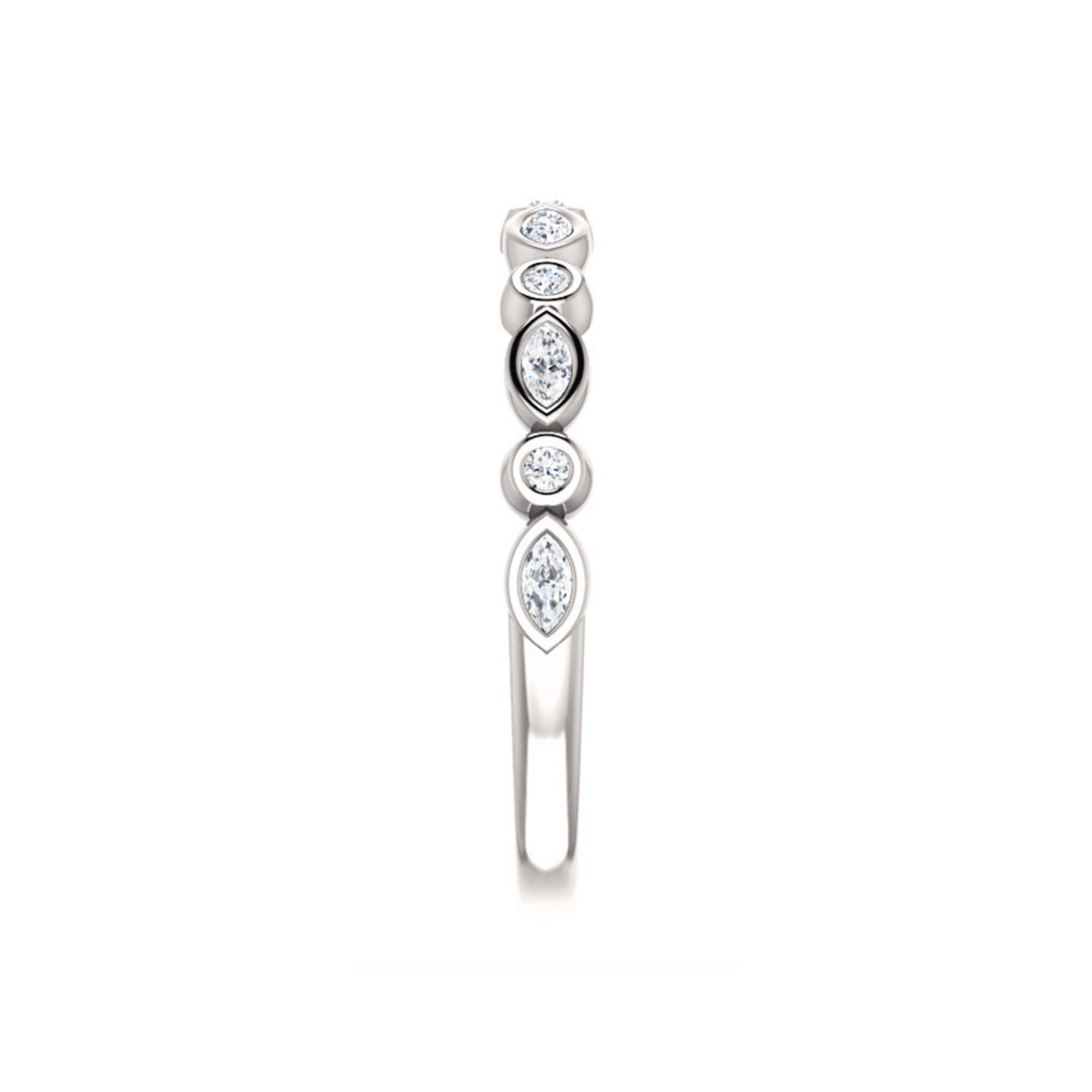 Marquise and Round 0.25 Carat Diamond Stack Band in White, Yellow or Rose Gold - Talisman Collection Fine Jewelers