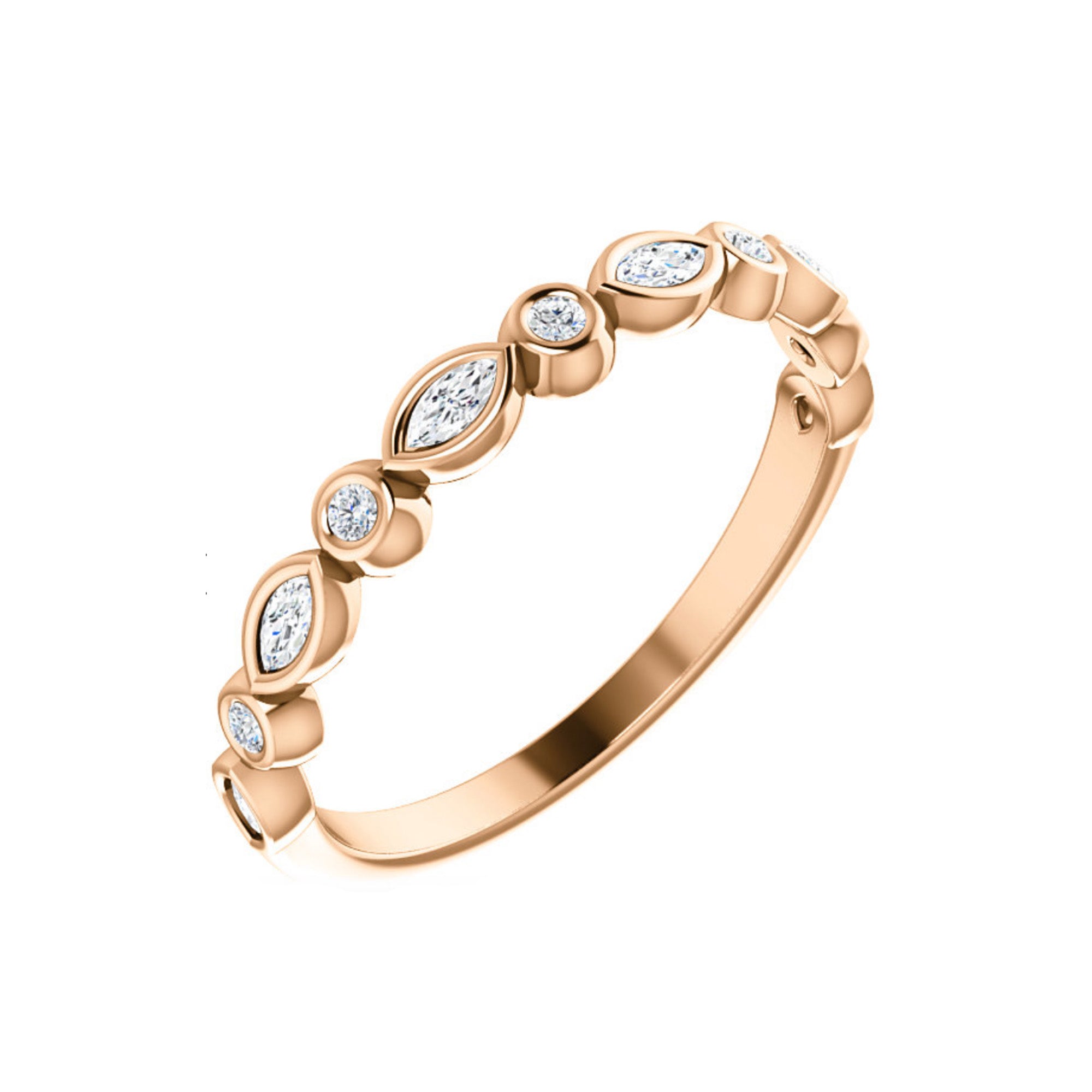 Marquise and Round 0.25 Carat Diamond Stack Band in White, Yellow or Rose Gold - Talisman Collection Fine Jewelers
